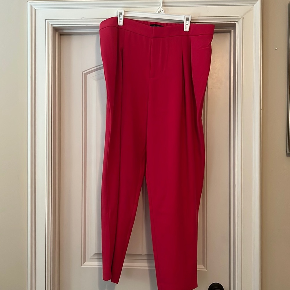 Pink ELOQUII size 16 pleated pants with stretchable waistband in back.